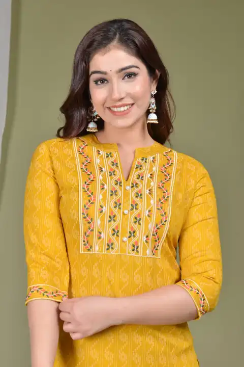 Women's Printed Embroidery Kurta with Pant Set for Casual & Festive Season- Yellow uploaded by Manisukmi Fashion  on 3/20/2023