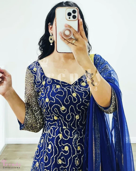 Blue coloured Party wear gown with dupatta  uploaded by business on 3/20/2023