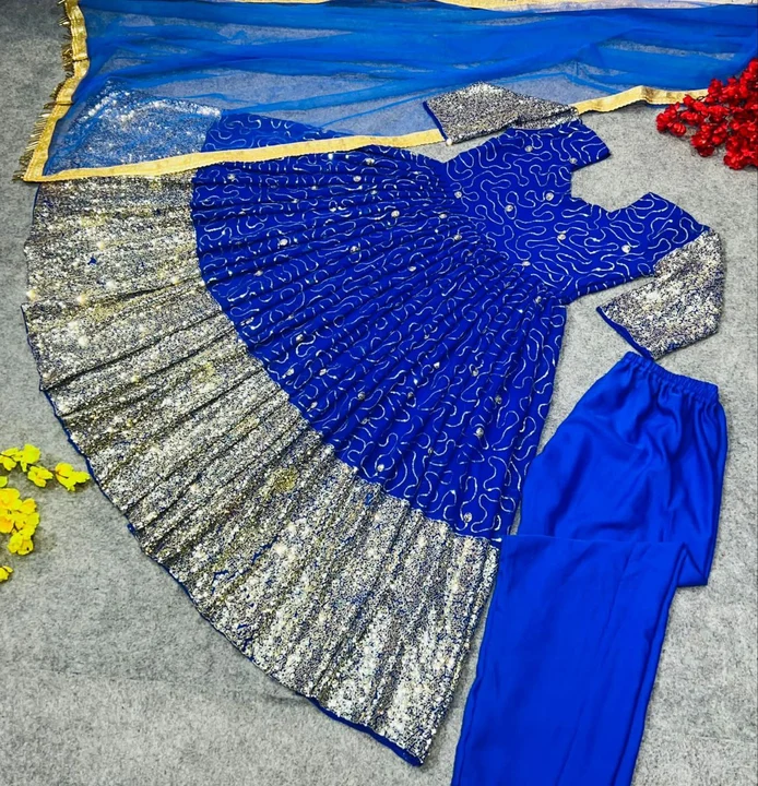 Blue coloured Party wear gown with dupatta  uploaded by Sanskriti Fashion on 3/20/2023
