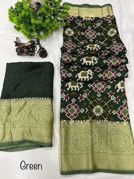 *HATHI PATOLA*

New butter silk soft smooth material 

With havy viscos jari boder

Running blouse 
 uploaded by Divya Fashion on 3/20/2023