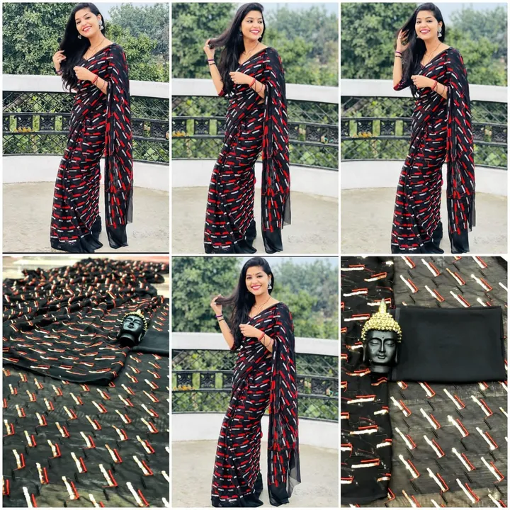 👑  ☃️

🥻 *SAREE :- Georgette With Red Dhaga And Sequence Lining Work All Over Saree*

🥻 *BLOUSE : uploaded by Divya Fashion on 3/20/2023