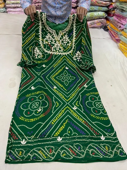 New launch kurti 
Fabric moss bhandej  silk  with hand work on neck stylish kurti 
Heavy lard ana wo uploaded by Gotapatti manufacturer on 3/20/2023