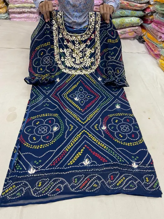 New launch kurti 
Fabric moss bhandej  silk  with hand work on neck stylish kurti 
Heavy lard ana wo uploaded by Gotapatti manufacturer on 3/20/2023