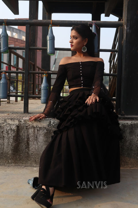Black Layered skirt with off shoulder circular flared sleeve
 uploaded by Sanvis on 2/27/2021