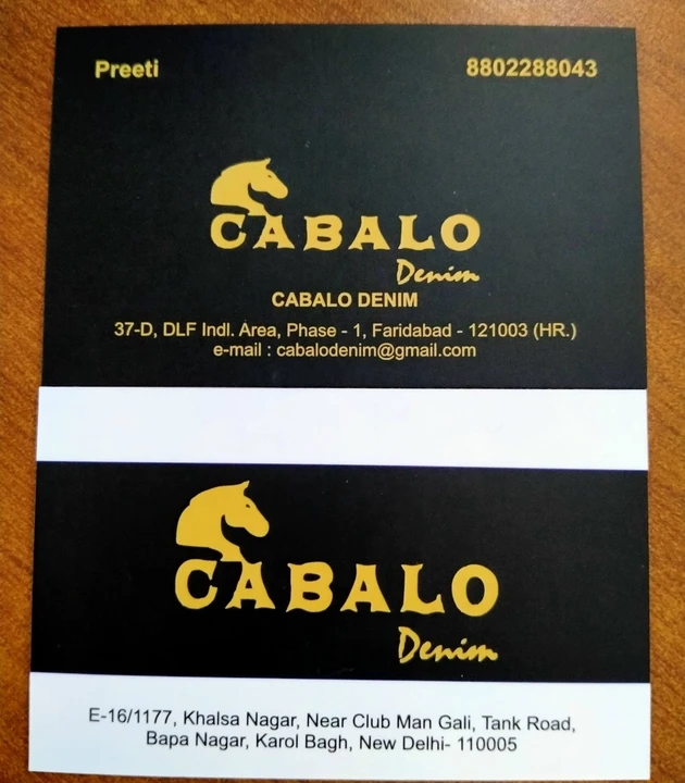 Visiting card store images of Cabalo apperal