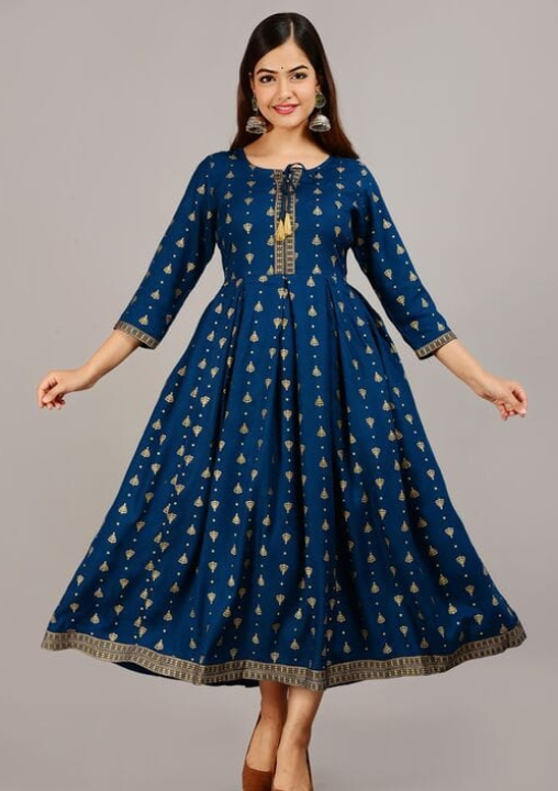 Women's Printed Full Long Gown Dress Kurti for Casual for Women and Girls - Blue uploaded by business on 3/21/2023