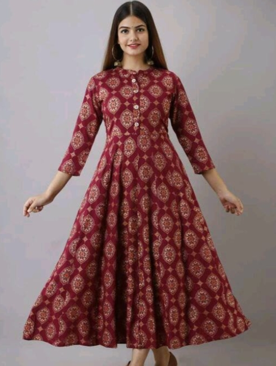 Women's Printed Full Long Gown Dress Kurti for Casual for Women and Girls - Red uploaded by business on 3/21/2023