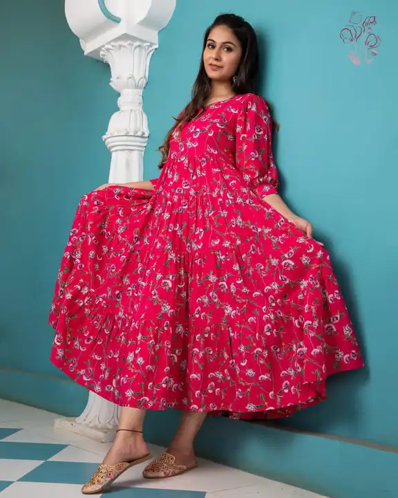 Cotton printed ethnic flared dress uploaded by Ach Kurtis on 3/21/2023