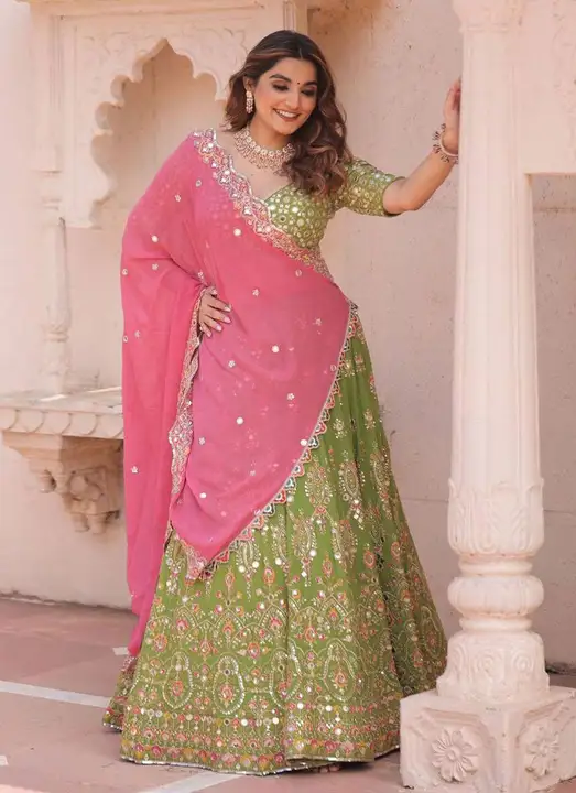 Green And Pink Embroidered Attractive Party Wear Lehenga Choli uploaded by Ashokawholesellarfashionstore on 3/21/2023
