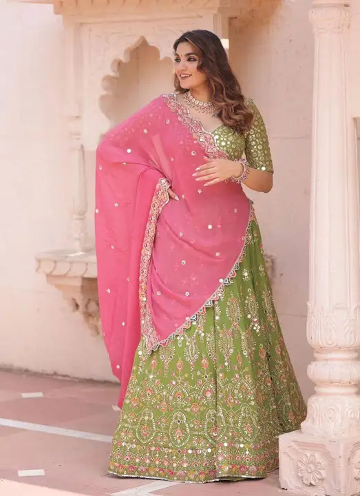 Green And Pink Embroidered Attractive Party Wear Lehenga Choli uploaded by Ashokawholesellarfashionstore on 3/21/2023