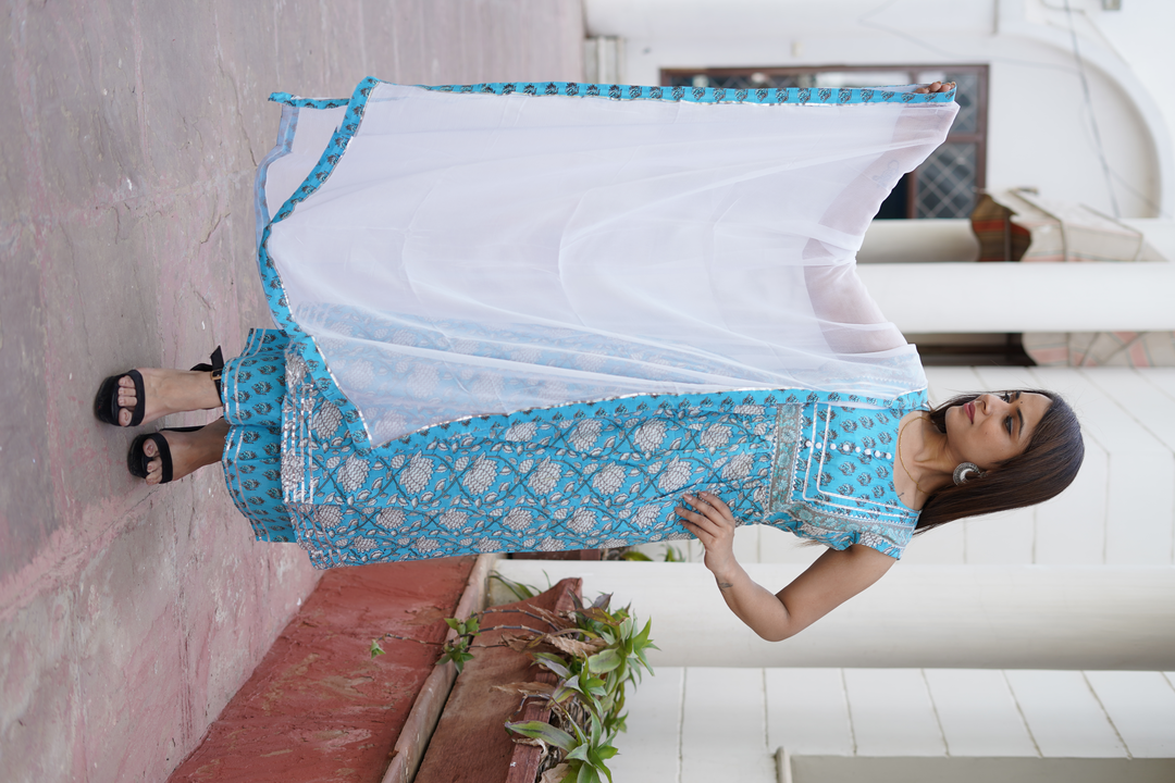Sleeveless cotton kurti with pallazo and dupatta  uploaded by Maruti ethnic fashion on 3/21/2023