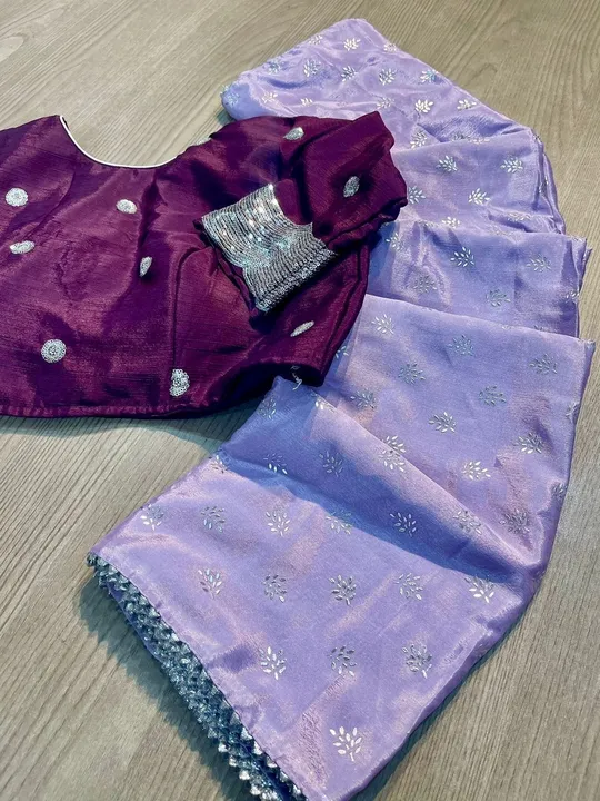 Chinon chiffon saree with all over pigment work uploaded by Suyukti fab on 3/21/2023