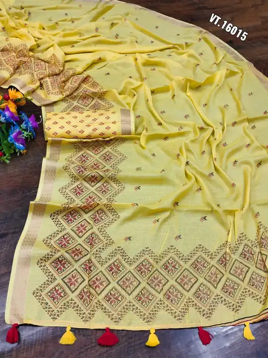 BEAUTIFUL COTTON LINEN SAREE WITH AUTHENTIC PRINT ON ALLOVER SAREE WITH ZARI EMBELISHED BORDER AND L uploaded by Vishal trendz 1011 avadh textile market on 3/21/2023