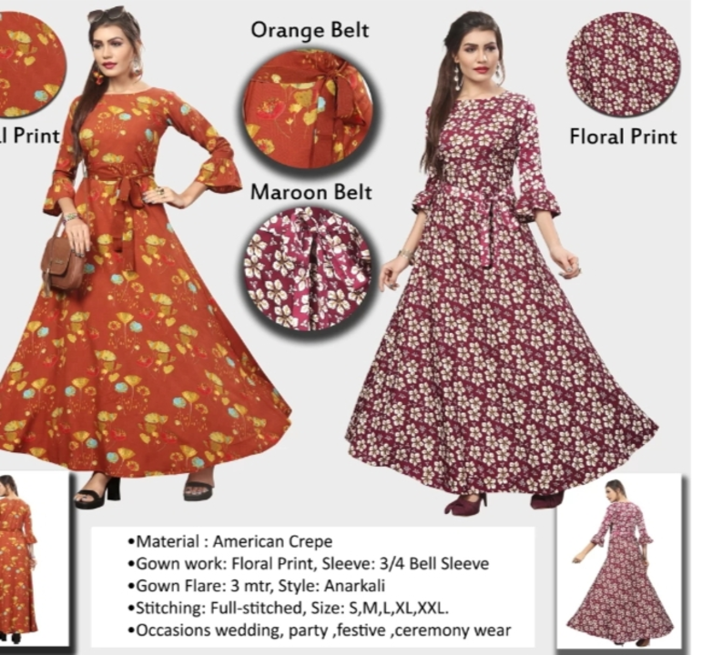 Multiprinted kurti with belt.....full long gown...party, ceremony,gownss uploaded by business on 3/21/2023