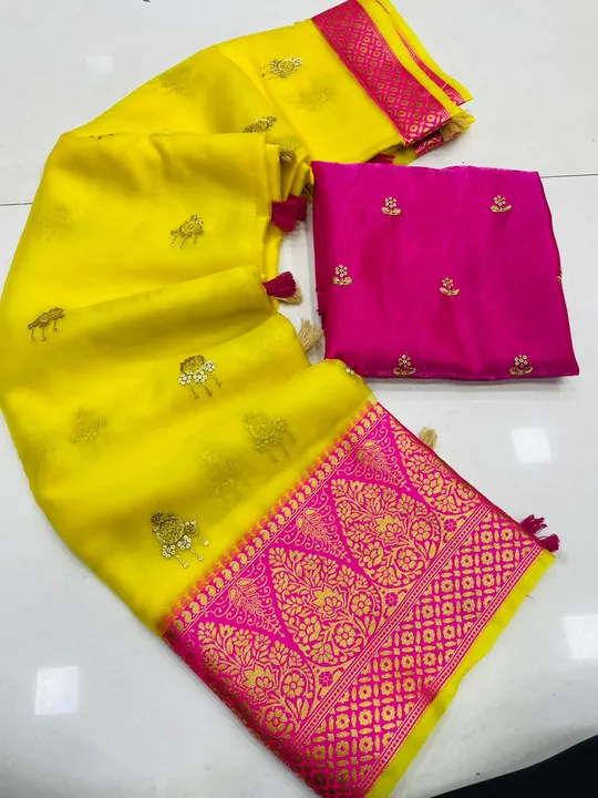 New arrivals 
#organzasari
#puresari
India 
Kanchipuram Organza with Color jacquard border With Heav uploaded by Divya Fashion on 3/21/2023
