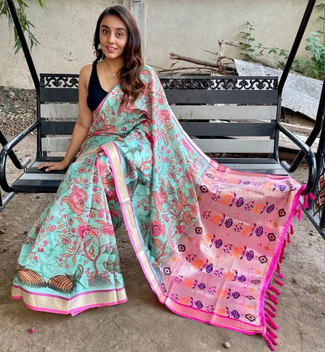 *Fresh arrivals*
India 
*Soft silk Saree With Kalamkari Digital Print with Meena pallu jacquard weav uploaded by Divya Fashion on 3/21/2023