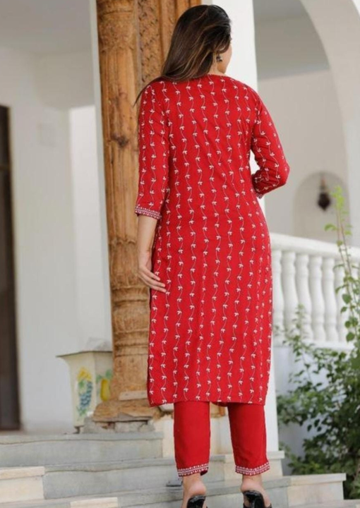 Women's Embroidery Straight Kurta with Pant for Casual & Festive Season - Red uploaded by Manisukmi Fashion  on 3/21/2023