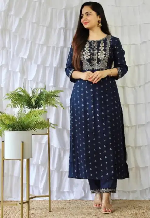 Women's Embroidery Straight Kurta with Pant for Casual & Festive Season - Blue uploaded by business on 3/21/2023