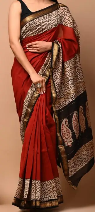 Maheshwari silk saree Bagru printed Indigo printed saree with blouse  uploaded by business on 3/22/2023