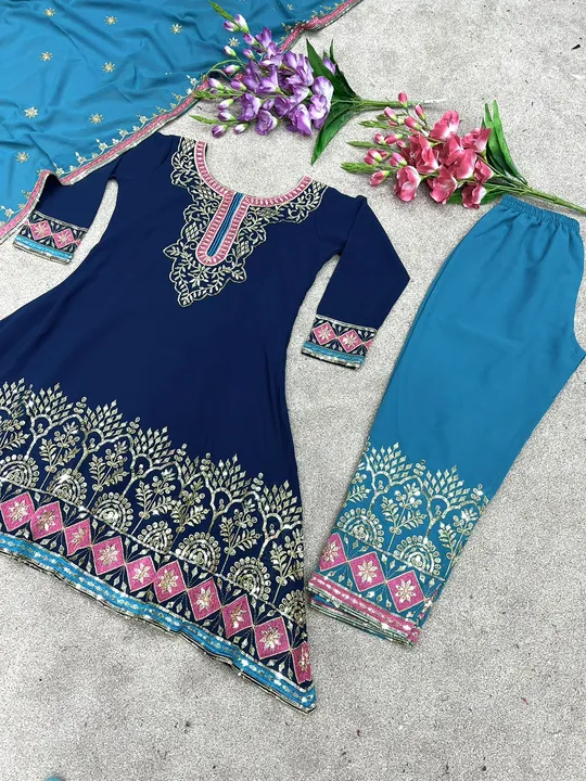 *Presenting New Đěsigner Faux Georgette Heavy Top Plazzo with Dupatta*

*sr*

🧵*Fabrics Detail*🧵

 uploaded by Taha fashion from surat on 3/22/2023