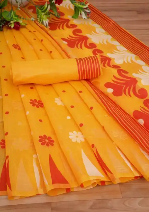 Women`s Bengal  Soft Dhakai Jamdani Cotton Saree Whole Body Design With Blouse ( Yellow)   uploaded by Manasvi Enterprise on 3/22/2023