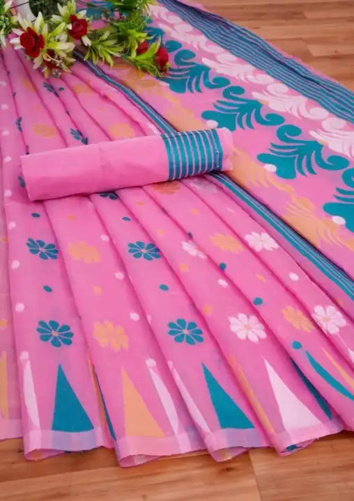 Women`s Bengal  Soft Dhakai Jamdani Cotton Saree Whole Body Design With Blouse ( Pink)   uploaded by Manasvi Enterprise on 3/22/2023