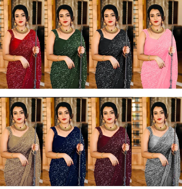 *BEAUTIFUL SAREE 8 COLOUR SEQUNCE WORK WITH BLOUSE*


*SAREE DETAIL*
*SAREE FABRIC  : GEORGETTE*
*SA uploaded by Vishal trendz 1011 avadh textile market on 3/22/2023