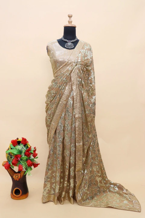 

*SAREE DETAIL*
SAREE FABRIC  : HEAVY GEORGETTE 
SAREE WORK    :  FANCY SEQUNCE WORK WITH HEAVY LAC uploaded by Vishal trendz 1011 avadh textile market on 3/22/2023