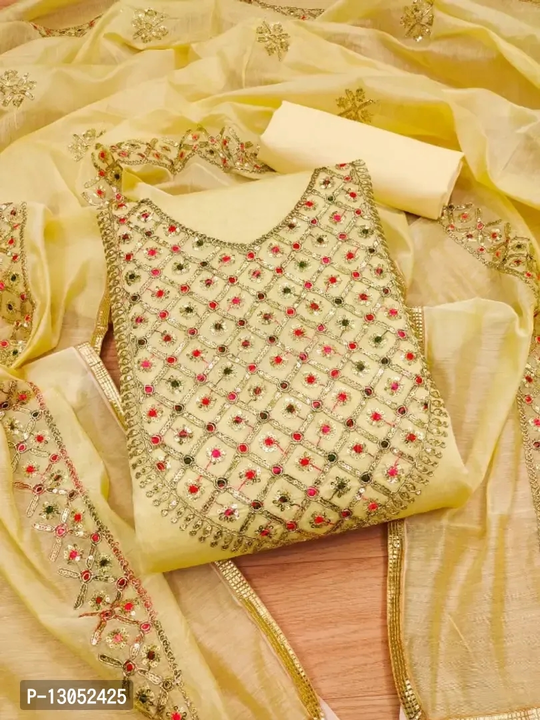 Fancy Chanderi Silk Unstitched Dress Material For Women  uploaded by Udaan on 3/22/2023