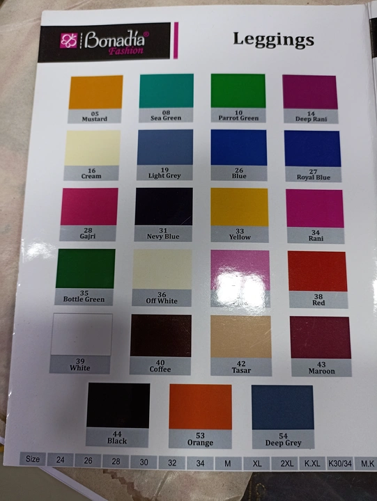Available Colours chart of leggings, jeggings and plazo  uploaded by MS GARMENTS  on 5/31/2024