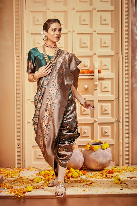 Rich pallu with allover Golden zari work design saree uploaded by DHANANJAY CREATIONS on 3/22/2023