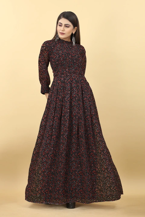 Georgette Flower Printed Long Gown uploaded by AsthaBridal NX on 3/22/2023