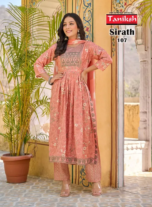 🙏🏻TANIKSH🙏🏻 BRAND
(REDYMADE CATALOGUE) 
👗SIRATH👗
✅TOP:RYON PRINT WITH SIKVANS EMBROIDERY WORK
 uploaded by business on 3/22/2023