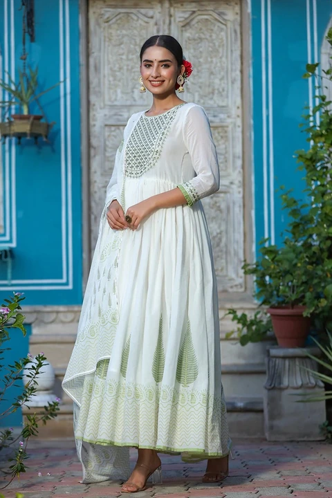 White embroidery cotton anarkali dress for women/girls  uploaded by Holy libas on 3/22/2023
