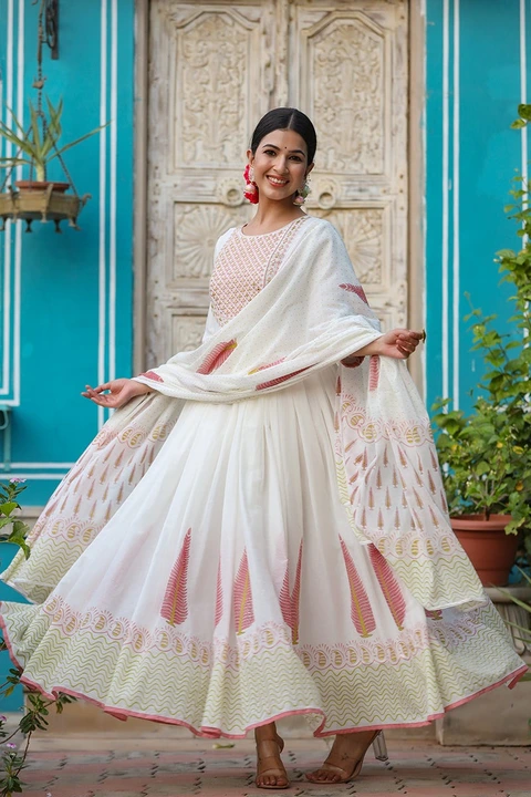 White embroidery cotton anarkali dress for women/girls  uploaded by Holy libas on 3/22/2023