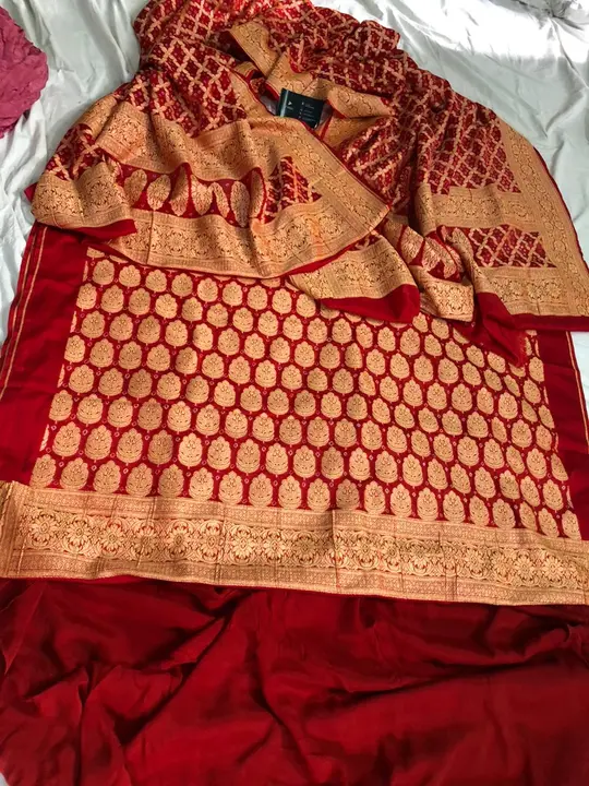 Bandhni Chiffon Handloom Banarasi Suit Dupatta and Bottom set. uploaded by V'VERSE on 3/22/2023