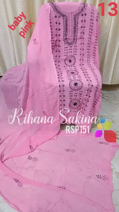 Post image *RSP151*


*New Update*


*Benazeer heavy embroidery Handmade  suits*
*Shirt dupatta only*
*Description:-*
Shirt embroidered by all handmade.
*Lenth 46*
*Bust 50*
Dupatta embroidered booti.
A class famous work.
Very good quality.


Fabric detail:- *pakistani chiffon*






*Price  ::—1500 free shipping*