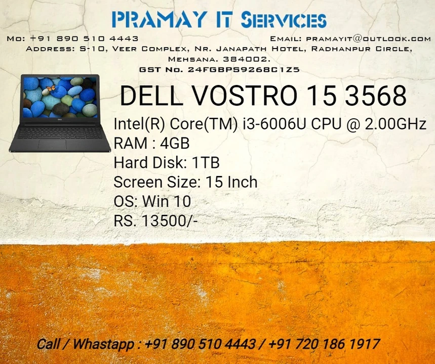 Dell Vostro 15 3568 uploaded by PRAMAY IT Services on 3/23/2023