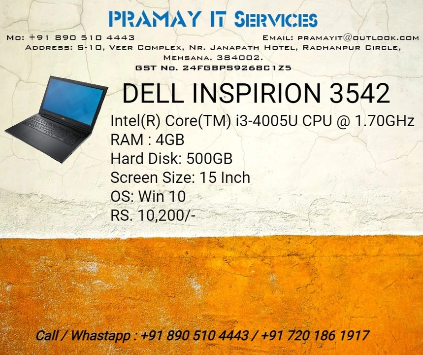 Dell Inspiron 3542 uploaded by PRAMAY IT Services on 3/23/2023