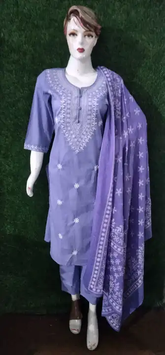 Embroidered Hand block printed cambric cotton Jaipuri kurti with pent and dupatta  uploaded by PANIHARI COLLECTION CENTRE on 3/23/2023