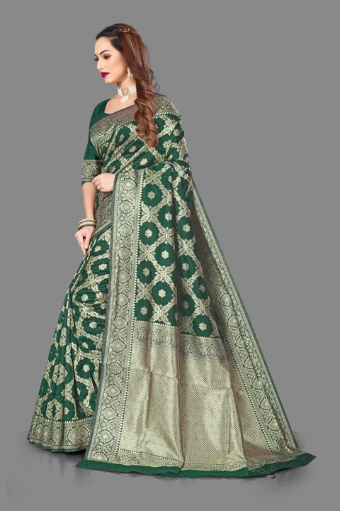 Green 💚 banarasi silk saree with blouse pesies  uploaded by business on 3/23/2023