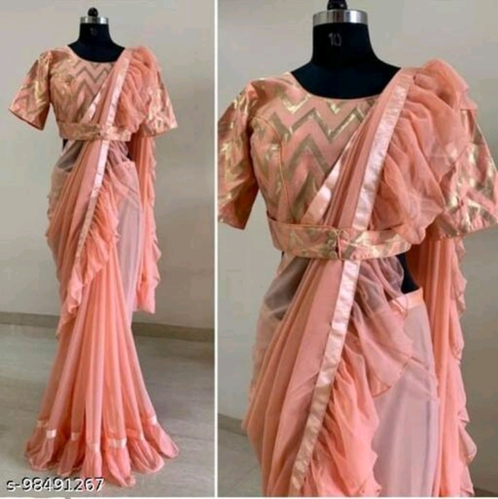 Georgatte saree with Stitched blouse uploaded by VENYA ENTERPRISE on 3/23/2023