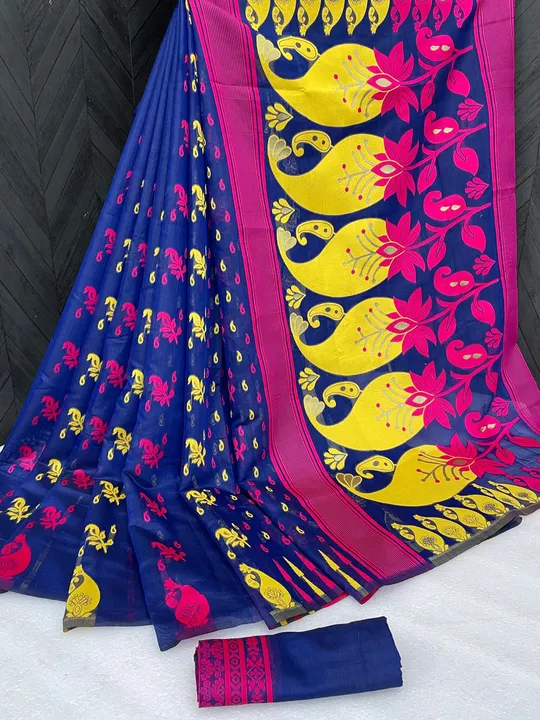 Women`s Bengal  Soft Dhakai Jamdani Cotton Saree Whole Body Design With Blouse ( Navy Blue )   uploaded by Manasvi Enterprise on 3/23/2023