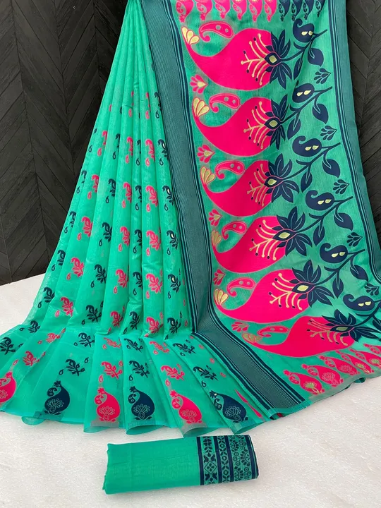 Women`s Bengal  Soft Dhakai Jamdani Cotton Saree Whole Body Design With Blouse ( Rama )   uploaded by Manasvi Enterprise on 3/23/2023