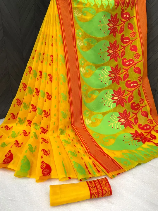 Women`s Bengal  Soft Dhakai Jamdani Cotton Saree Whole Body Design With Blouse ( Yellow )   uploaded by Manasvi Enterprise on 3/23/2023