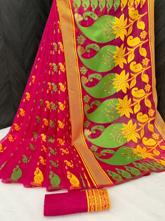 Women`s Bengal  Soft Dhakai Jamdani Cotton Saree Whole Body Design With Blouse ( Rani Pink )   uploaded by Manasvi Enterprise on 3/23/2023