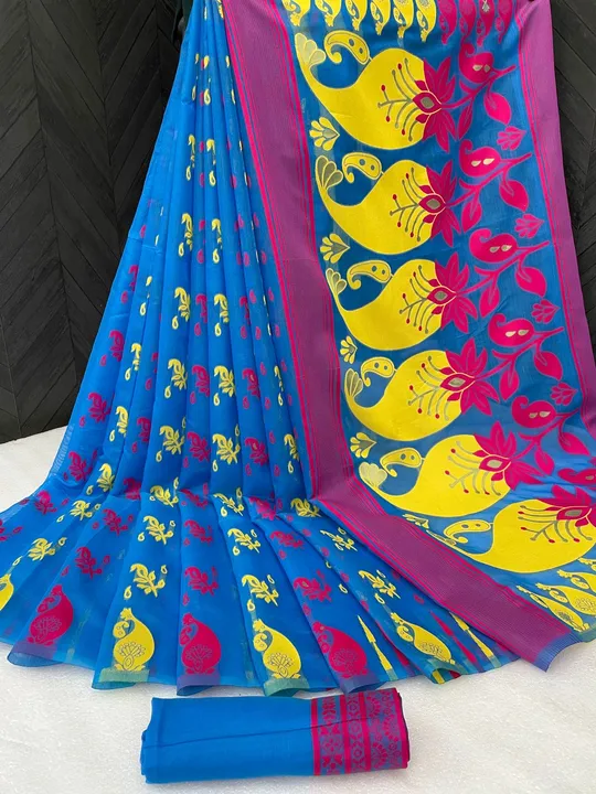Women`s Bengal  Soft Dhakai Jamdani Cotton Saree Whole Body Design With Blouse ( Royal Blue )   uploaded by Manasvi Enterprise on 3/23/2023