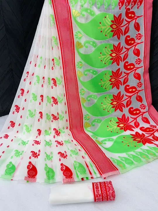 Women`s Bengal  Soft Dhakai Jamdani Cotton Saree Whole Body Design With Blouse ( White )   uploaded by Manasvi Enterprise on 3/23/2023