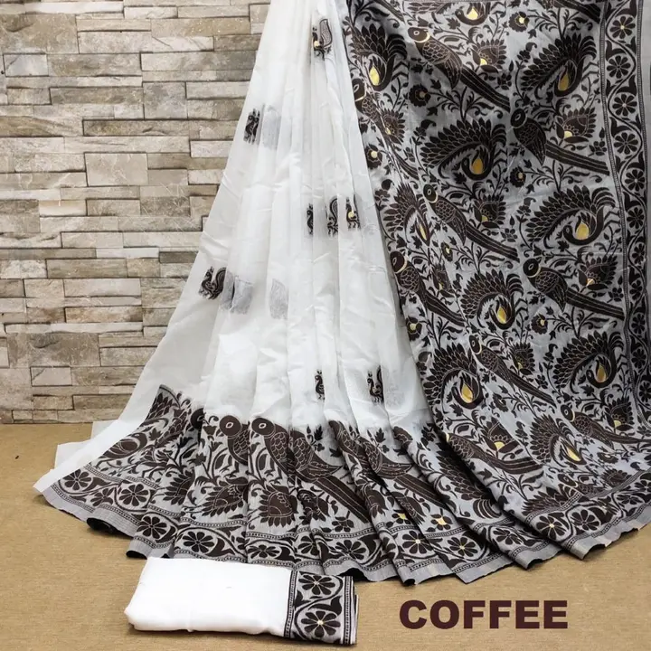 Women's Bengal Soft Dhakai Jamdani Cotton Saree Whole Body Design With Blouse ( Coffee ) uploaded by Manasvi Enterprise on 3/23/2023