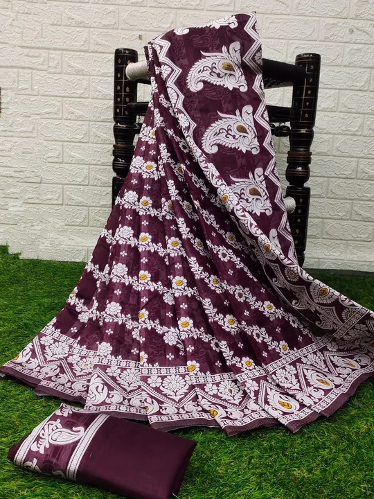 Women's Bengal Soft Dhakai Jamdani Cotton Saree With Blouse Whole Body Design ( Purple ) uploaded by Manasvi Enterprise on 3/23/2023